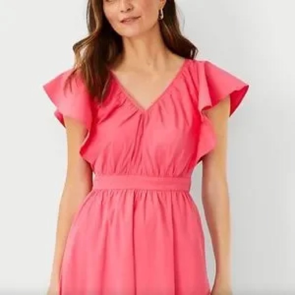 ANN TAYLOR Dresses | Flutter Sleeve Flare Dress Rich Carmine Pink – Womens - Picture 2 of 4
